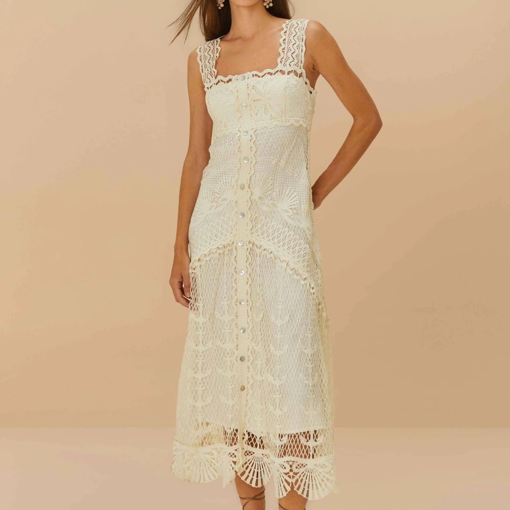 FARM Rio Cream Lace Midi Dress